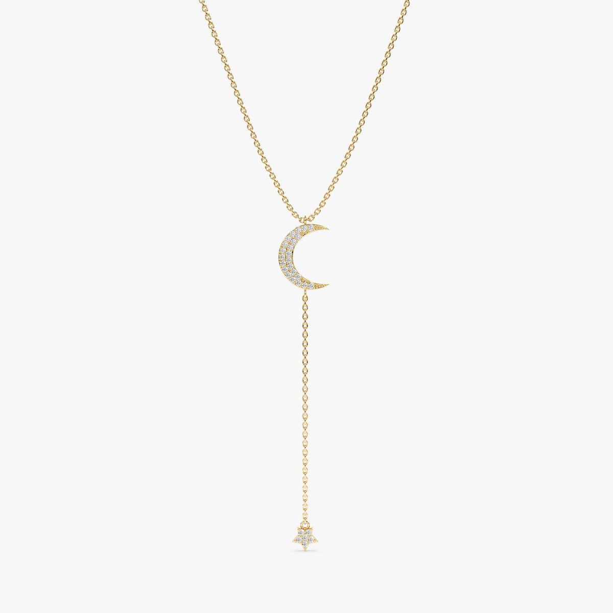 Solid Gold Diamond Moon and Star Lariat Necklace (32FCEB)