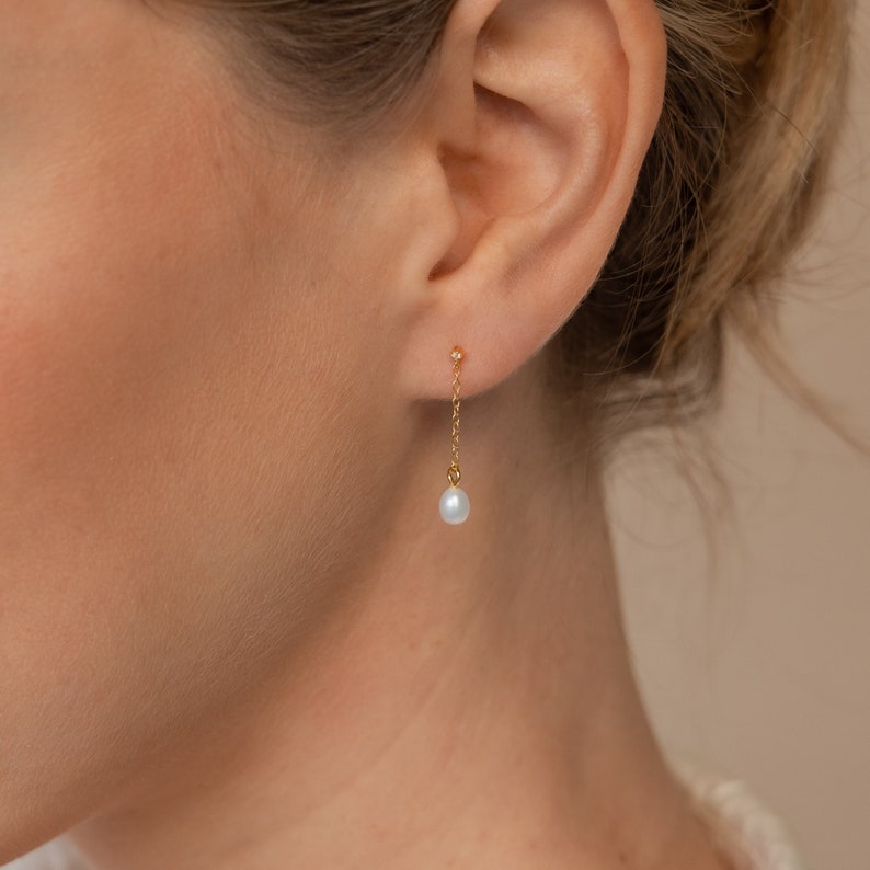 Solid Gold Pearl Drop Earring