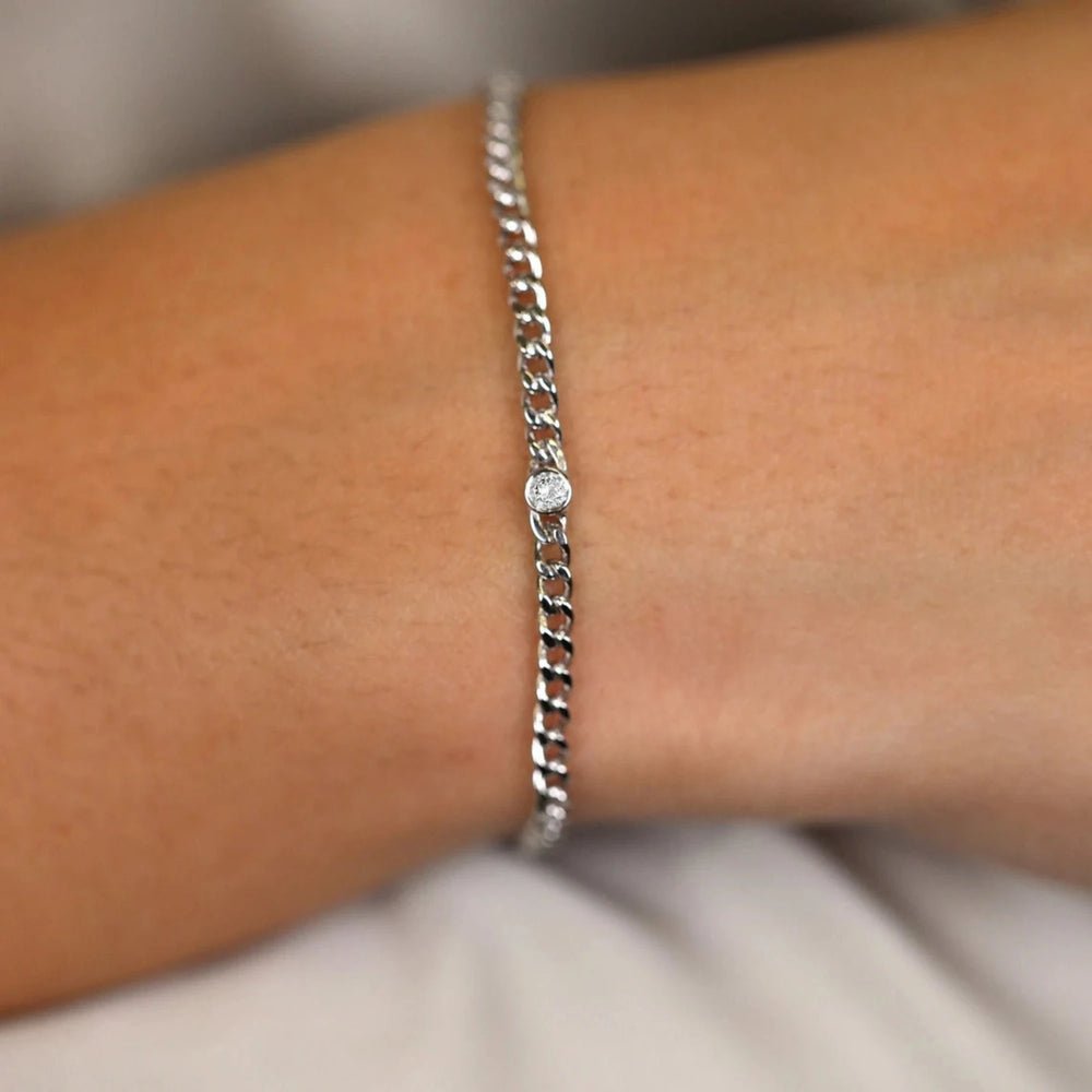 Solid Gold Diamond Bezel Cuban Chain Bracelet