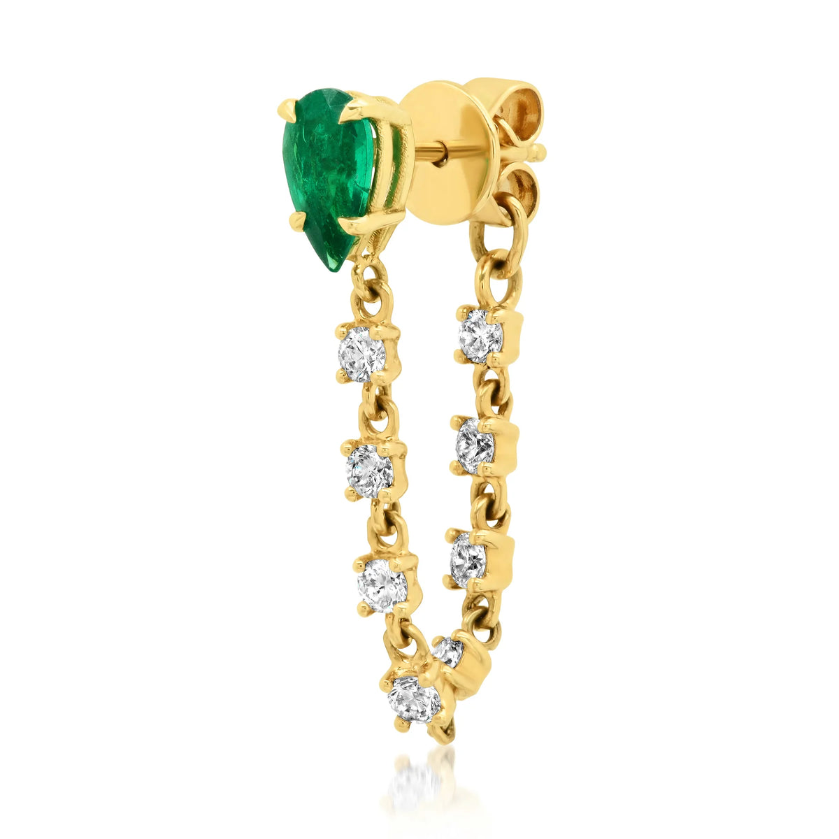 Solid Gold Emerald Pear Loop Earring