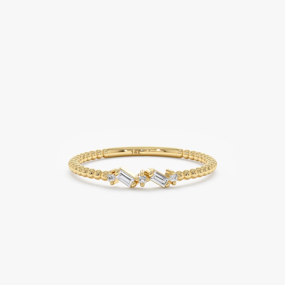 Solid Gold Sideways Diamond Beaded Ring