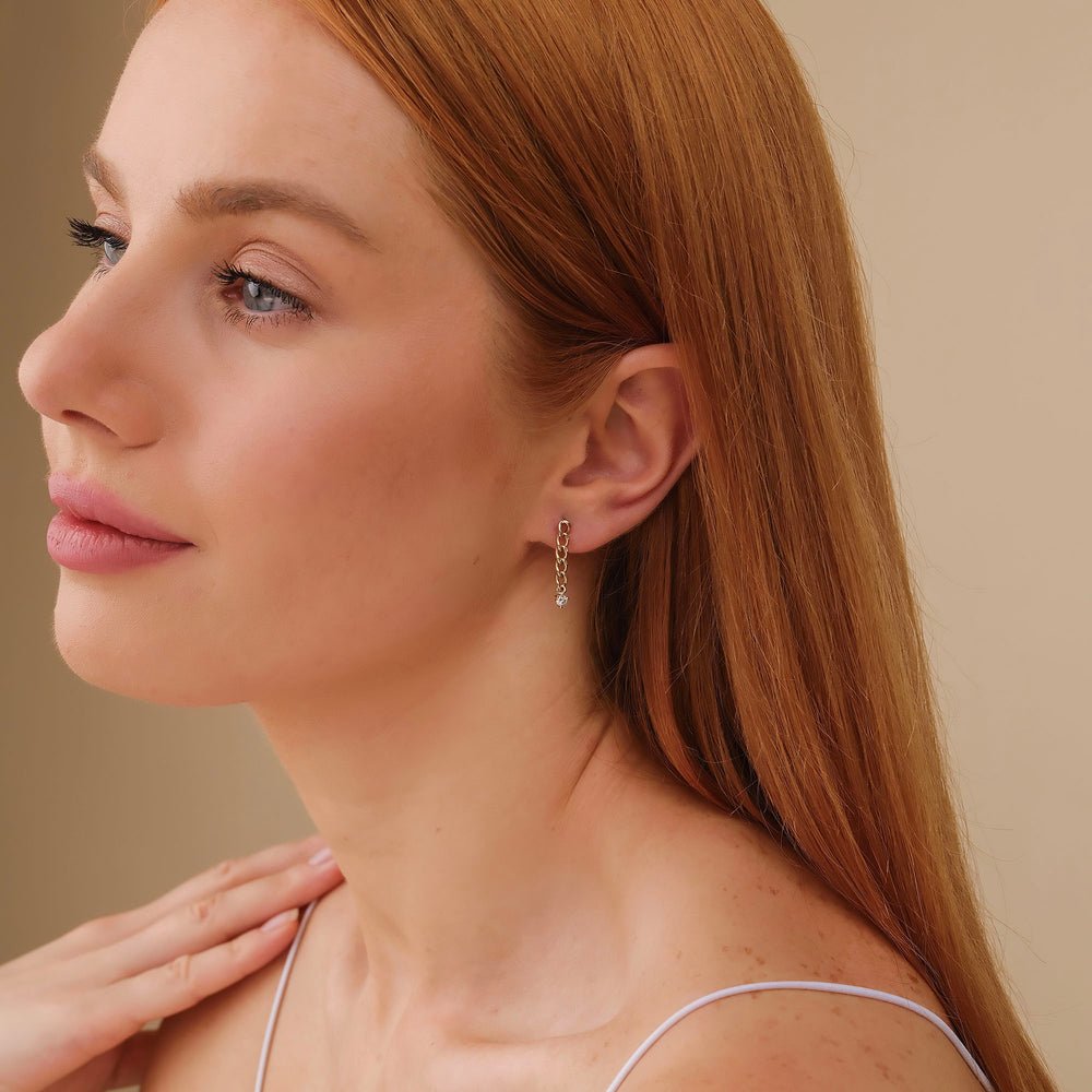 Solid Gold Diamond Drop Cuban Chain Studs