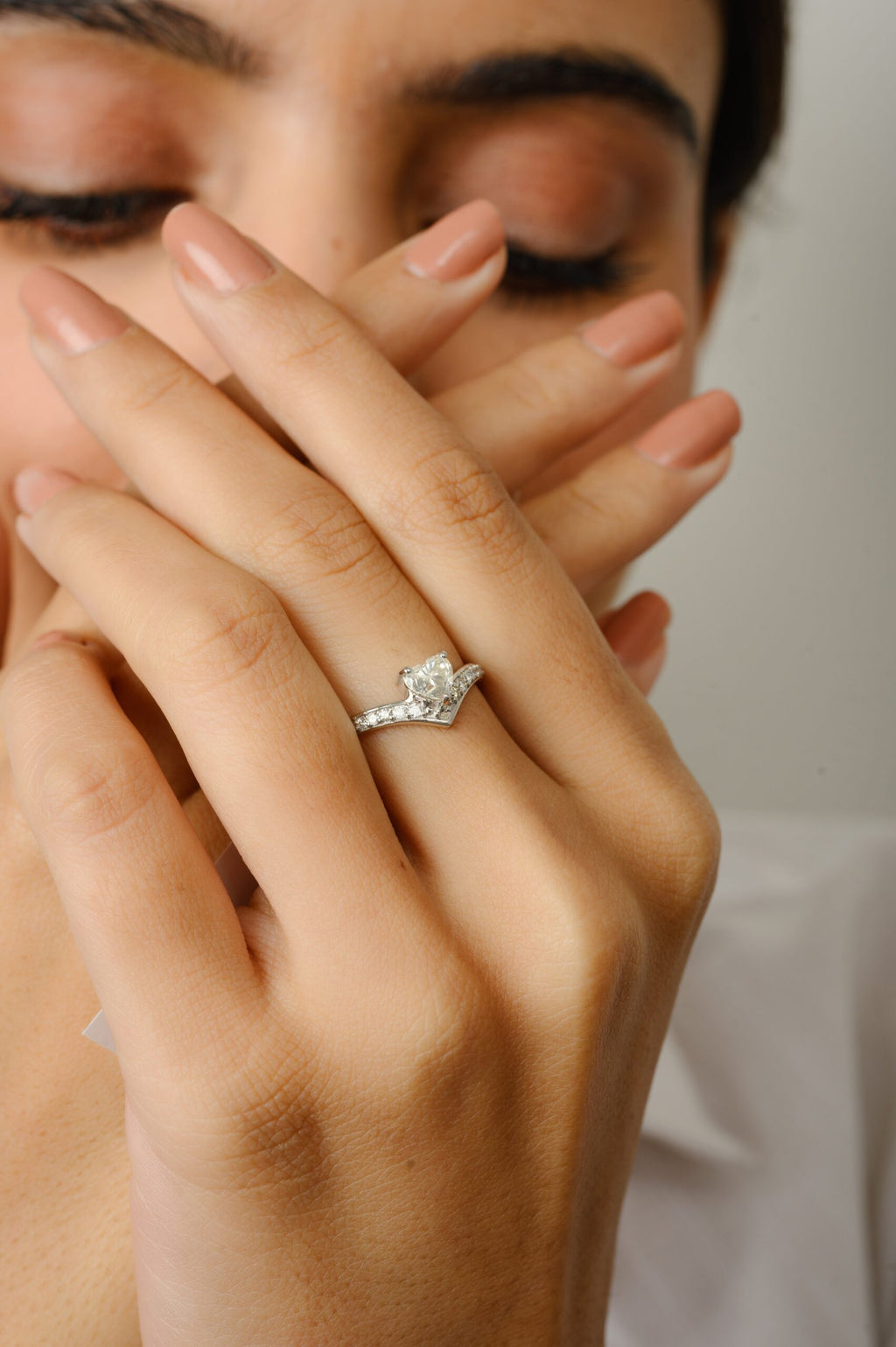 Solid Gold Heart Shaped Diamond Chevron Ring
