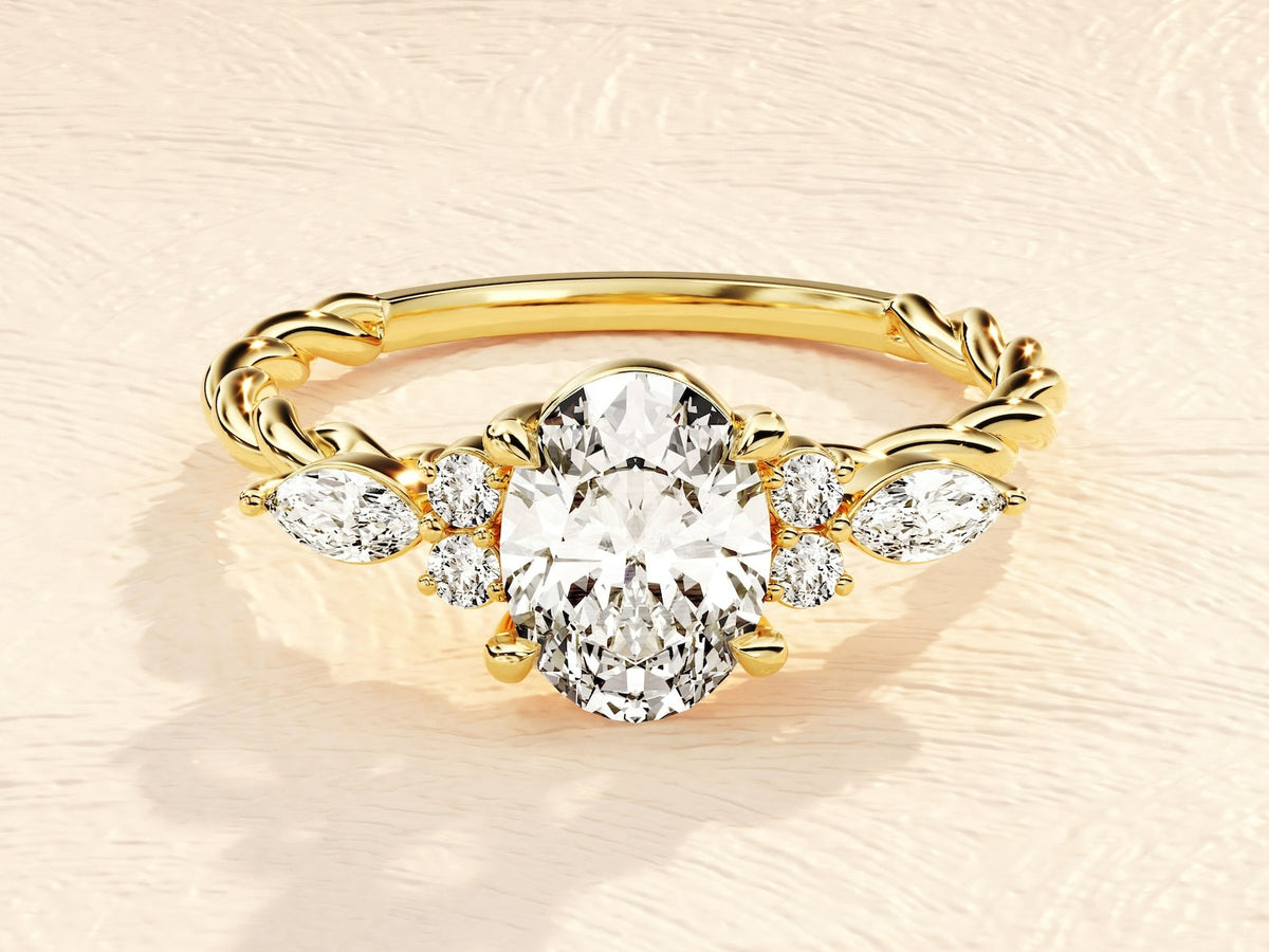 Solid Gold Oval Solitaire Ring 3 ct. Lab Grown Diamond Engagement Ring