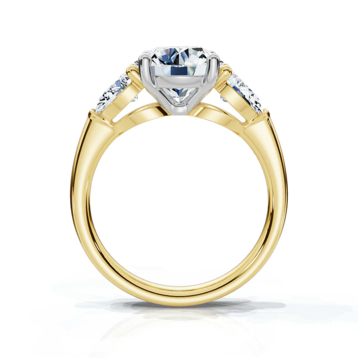 14K Solid Gold 3 CT Three Stone Pear & Round Lab Grown Diamond Ring - Style A