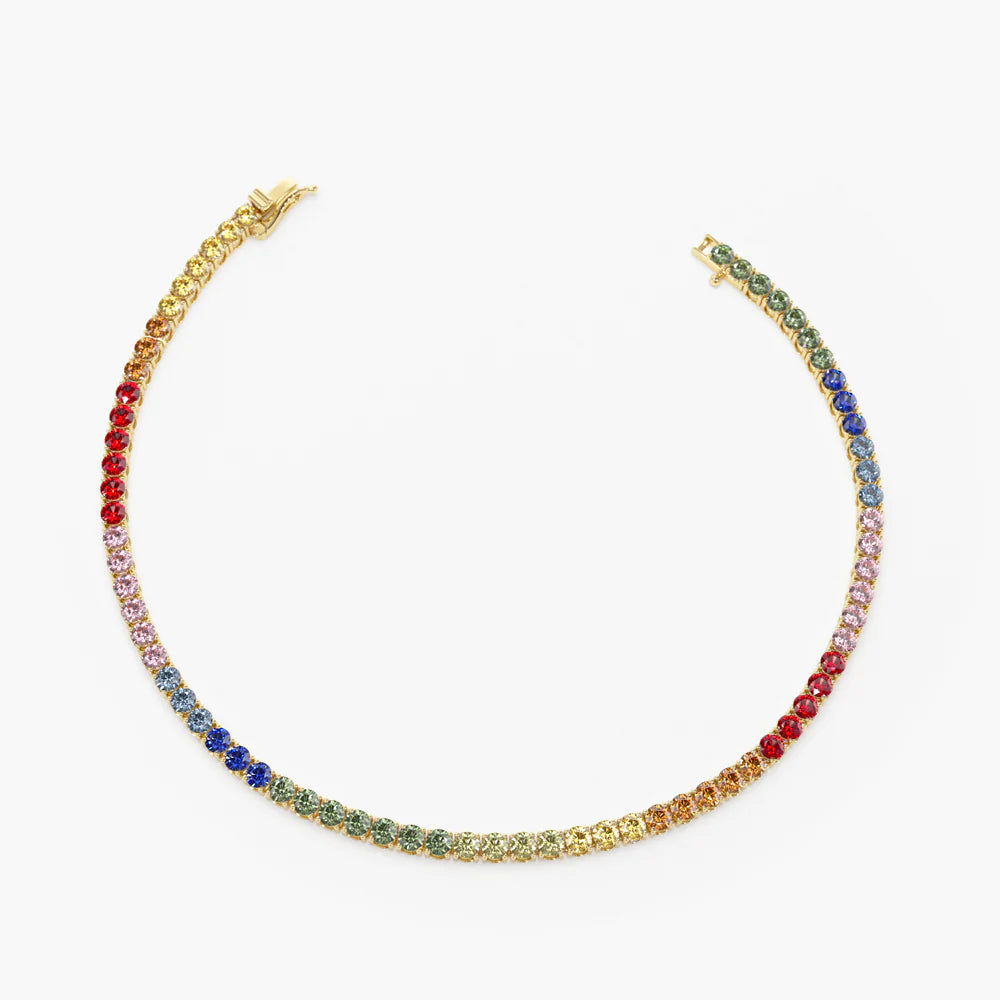 Solid Gold Yellow Gold Rainbow Sapphire Continuous Tennis Bracelet⁠