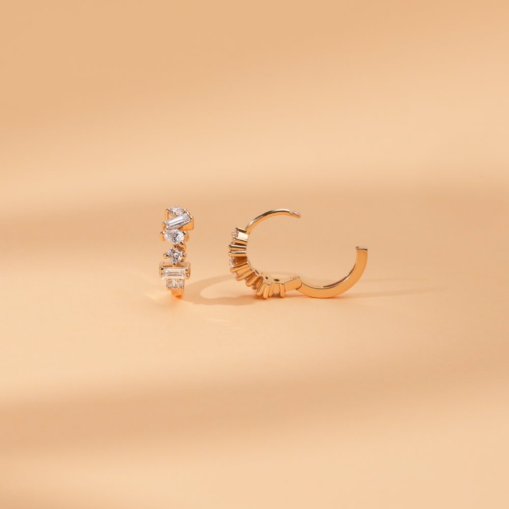 Solid Gold Mixed Diamond Cluster Huggies