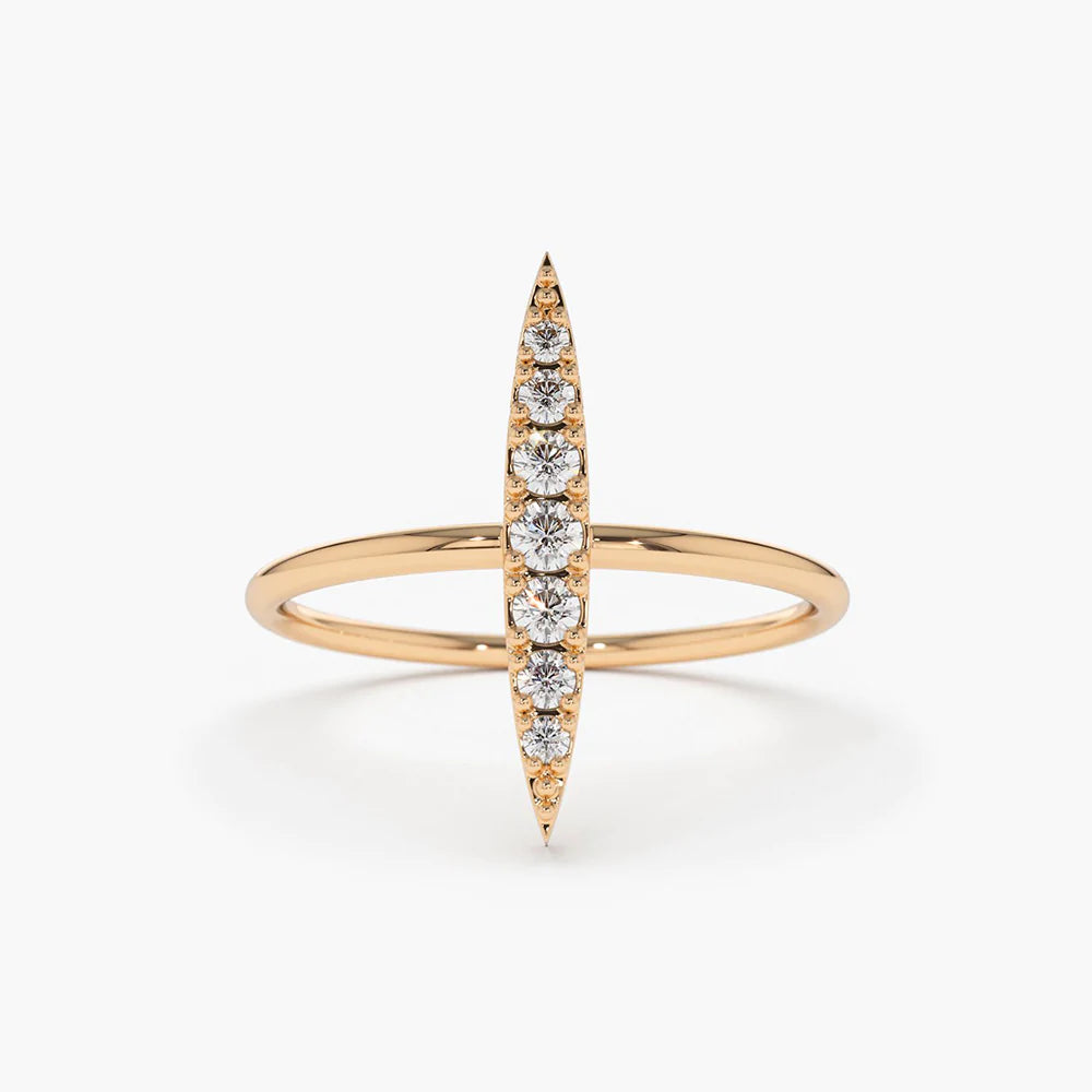 Solid Gold Elongated Micro Pave Diamond Ring