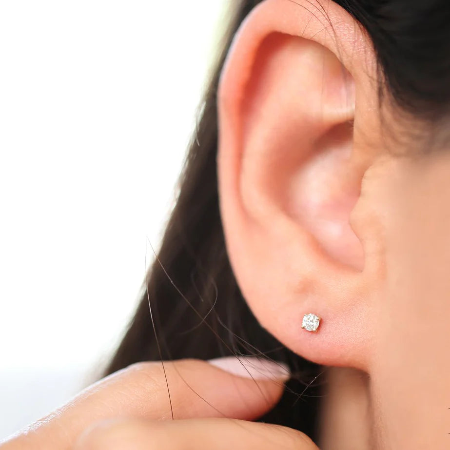 Solid Gold Prong Setting Round Diamond Studs