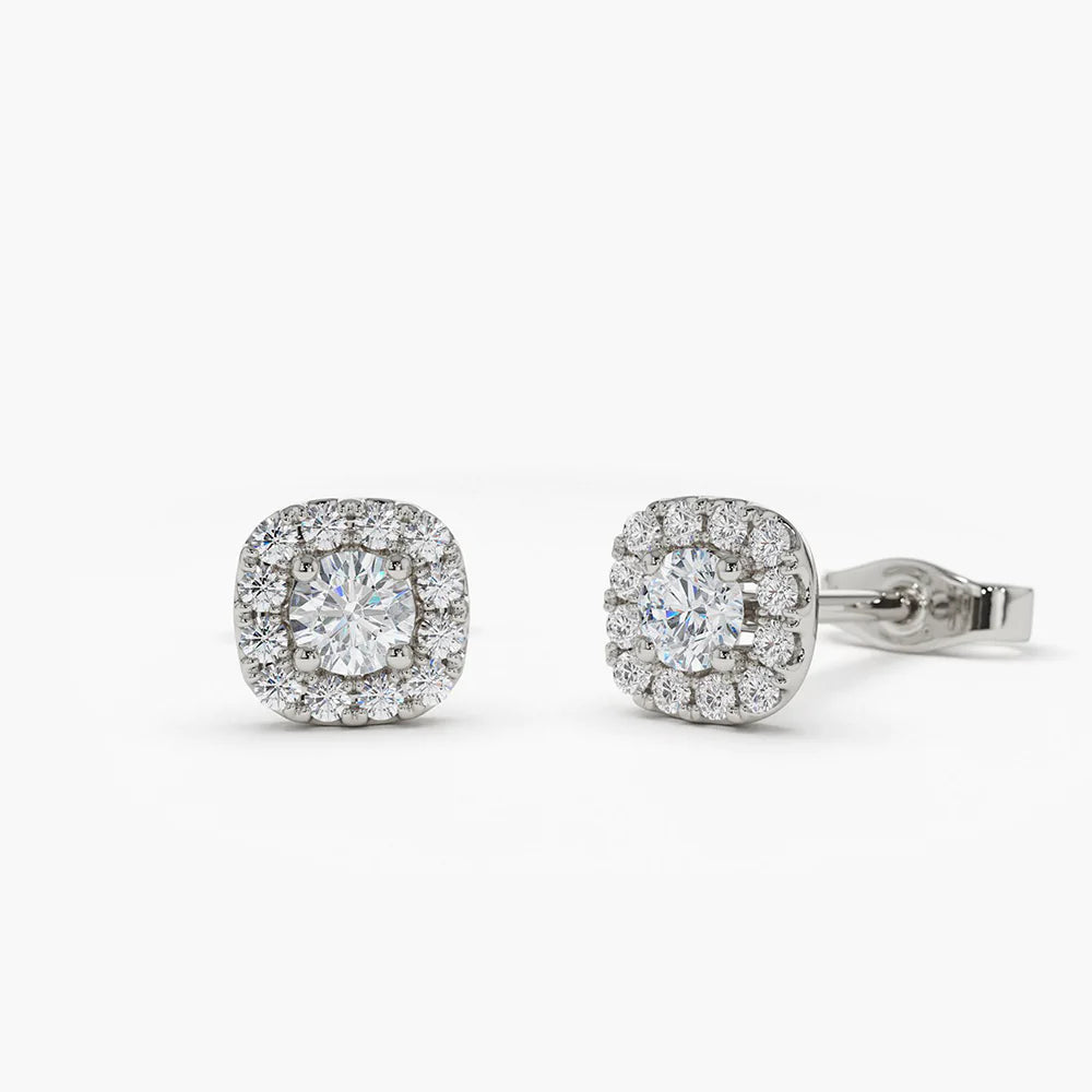Solid Gold Halo Setting Lab-Grown Diamond Studs