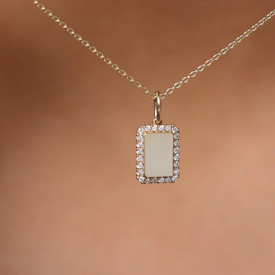 Solid Gold Diamond Tag Initial Necklace