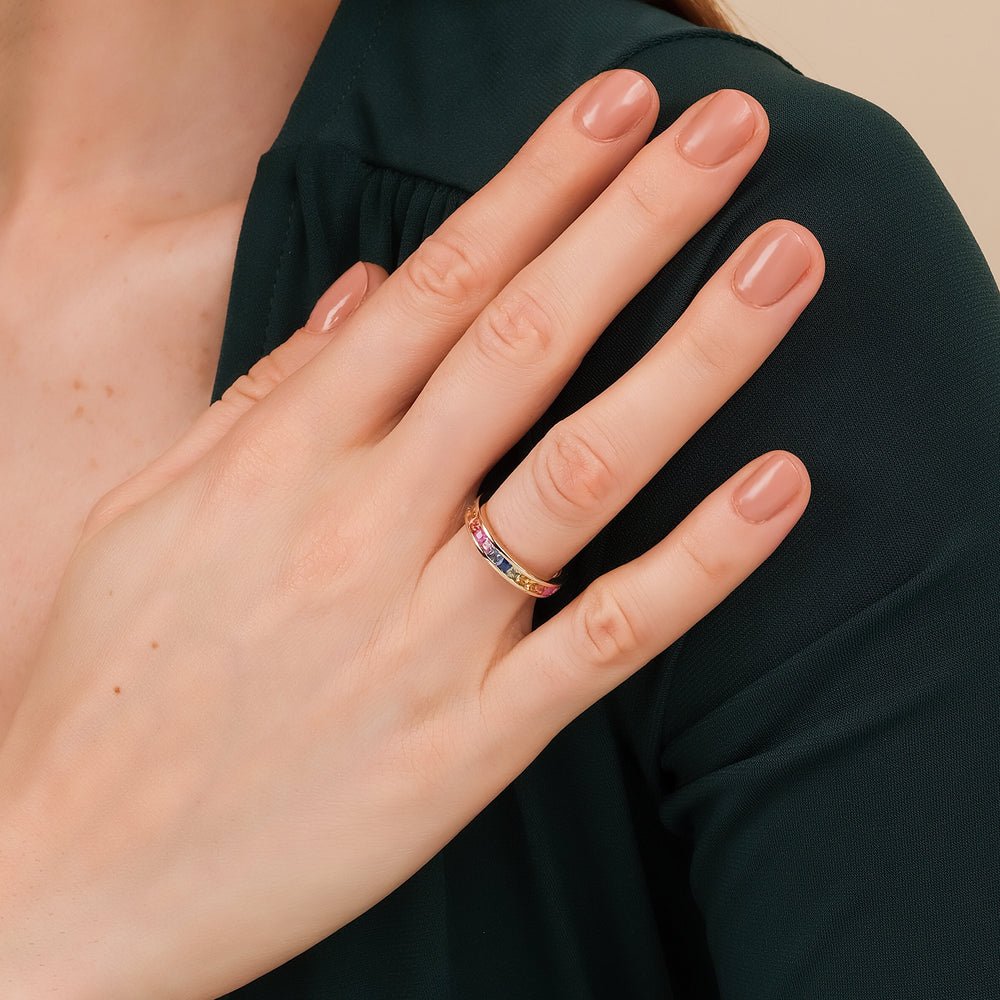Solid Gold Rainbow Sapphire Eternity Ring (A3EC4A)