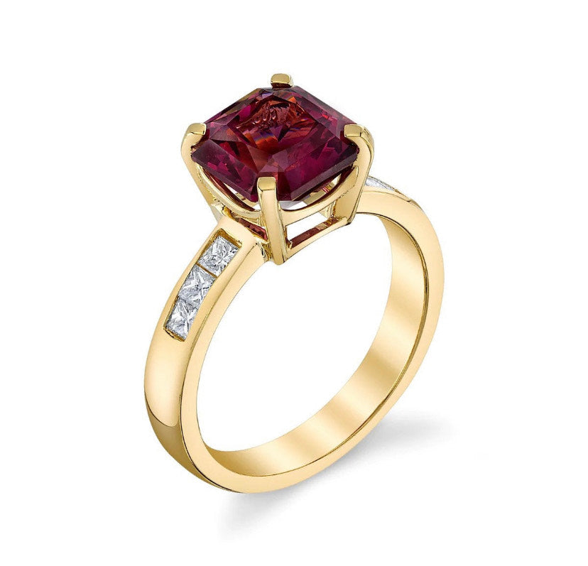 14K Solid Gold Garnet Engagement Ring