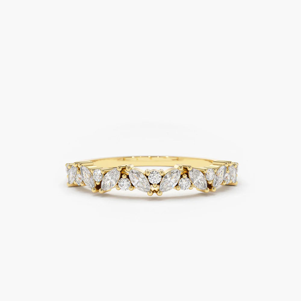 Solid Gold Slanted Marquise and Round Diamond Ring