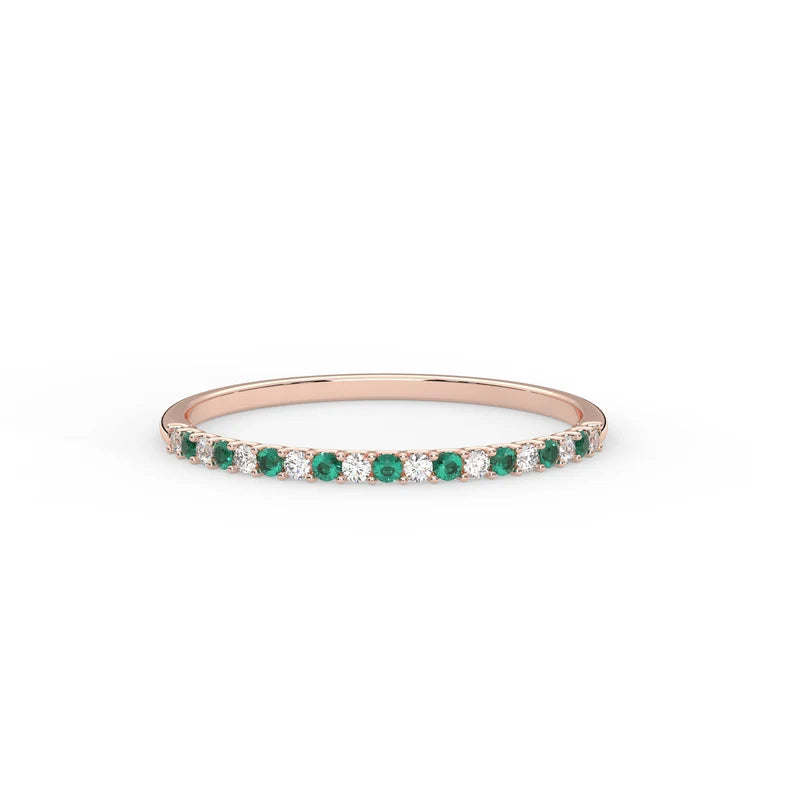 Solid Gold 1.3 MM Emerald & Diamond Band