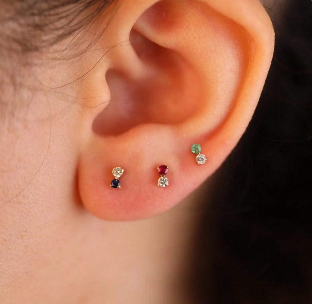 Solid Gold Ruby & Diamond Stud Earrings