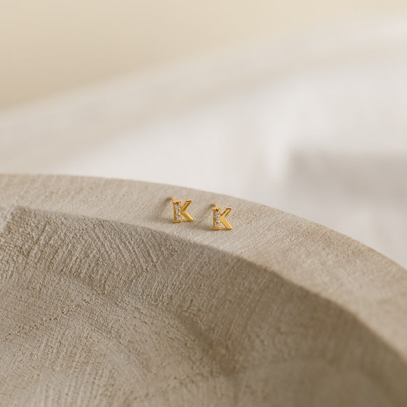 Solid Gold Diamond Letter Stud Earring