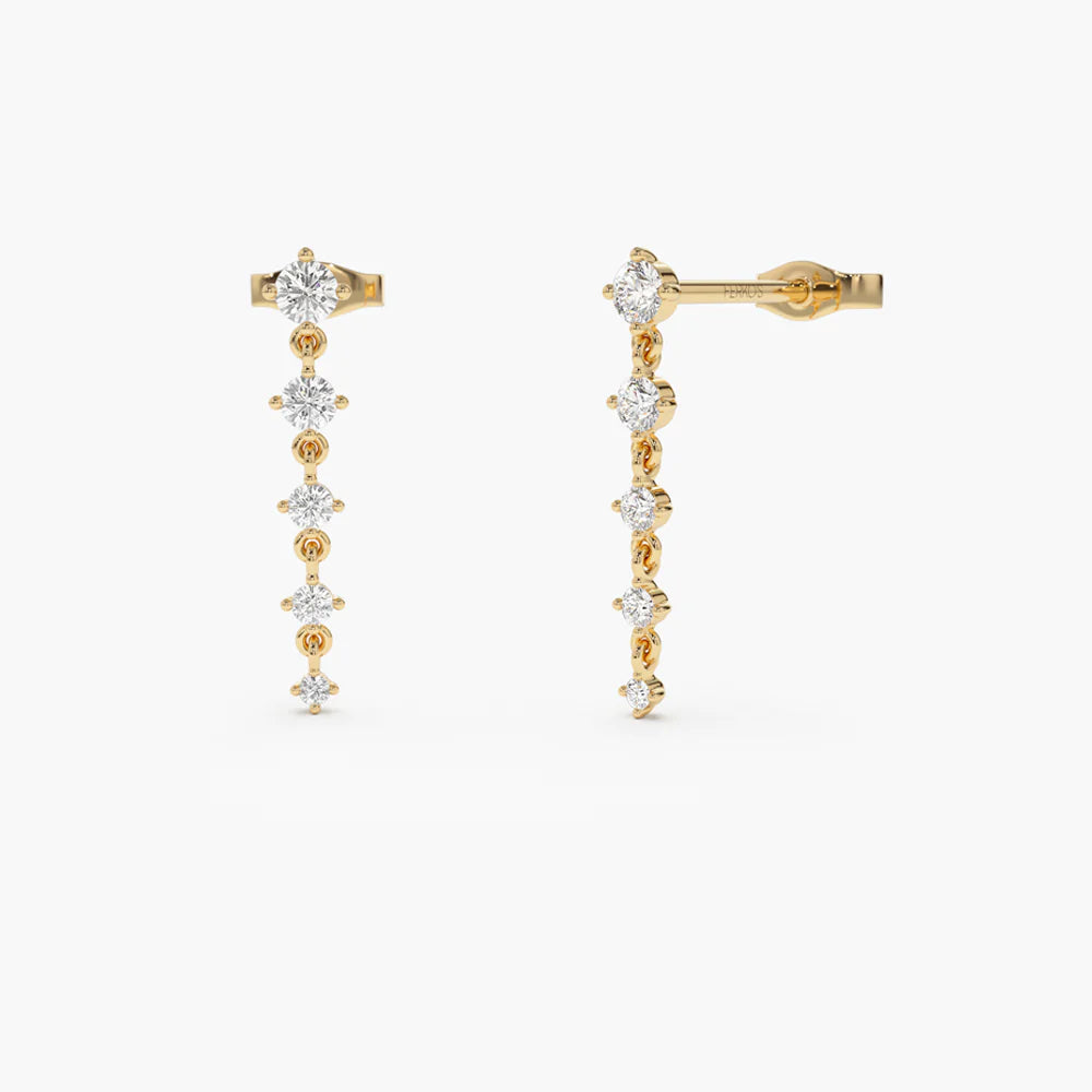 Solid Gold Dangling 4 Prong Diamond Drop Earrings