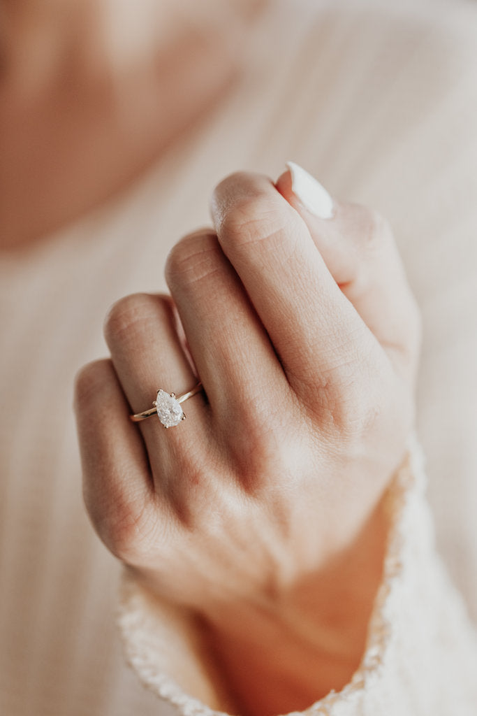 Solid Gold Lab-Grown Diamond Pear 5-Prong-Set Solitaire Ring