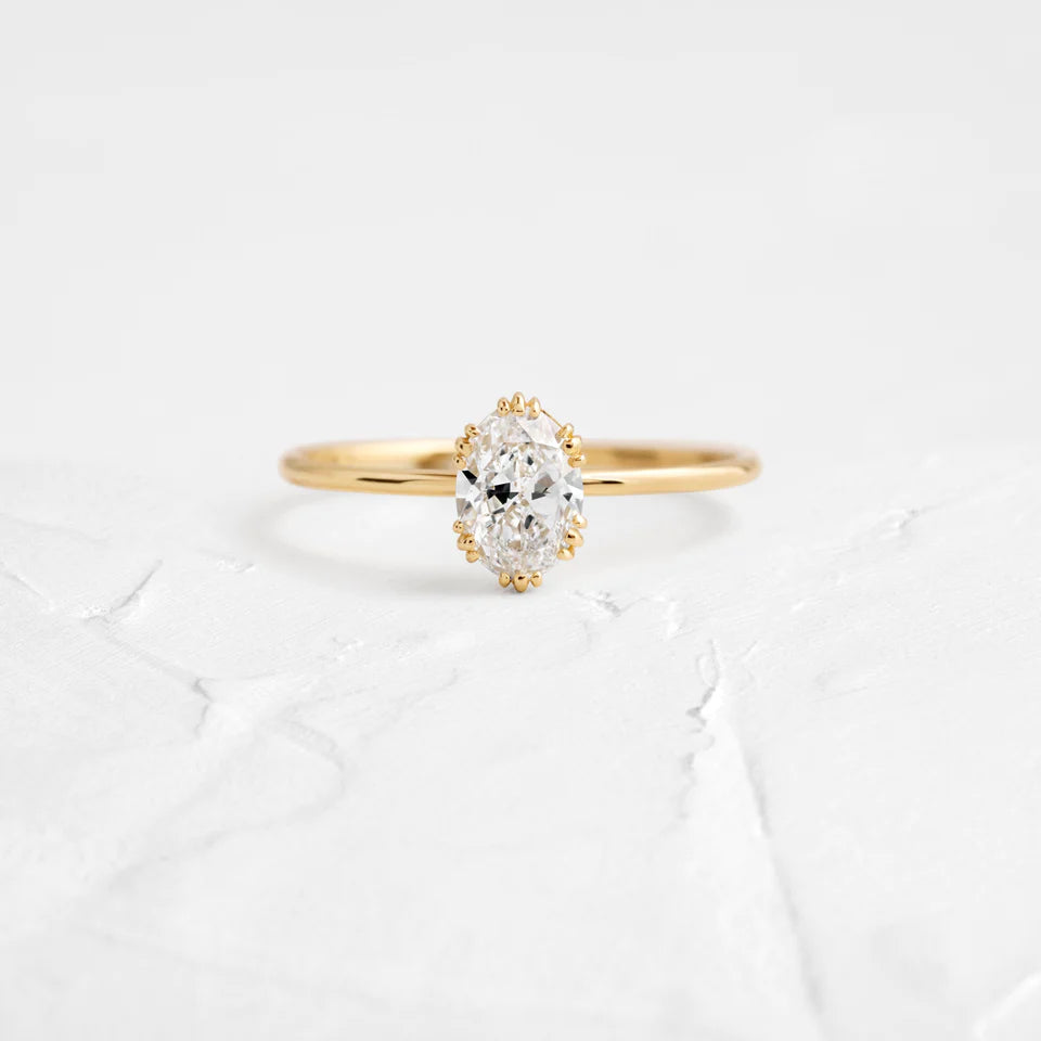 Solid Gold Threaded Ring | 0.7 ct Oval Cut Moissanite Diamond