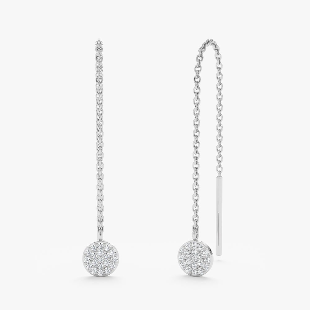 Solid Gold Paved Diamond Threader Earrings