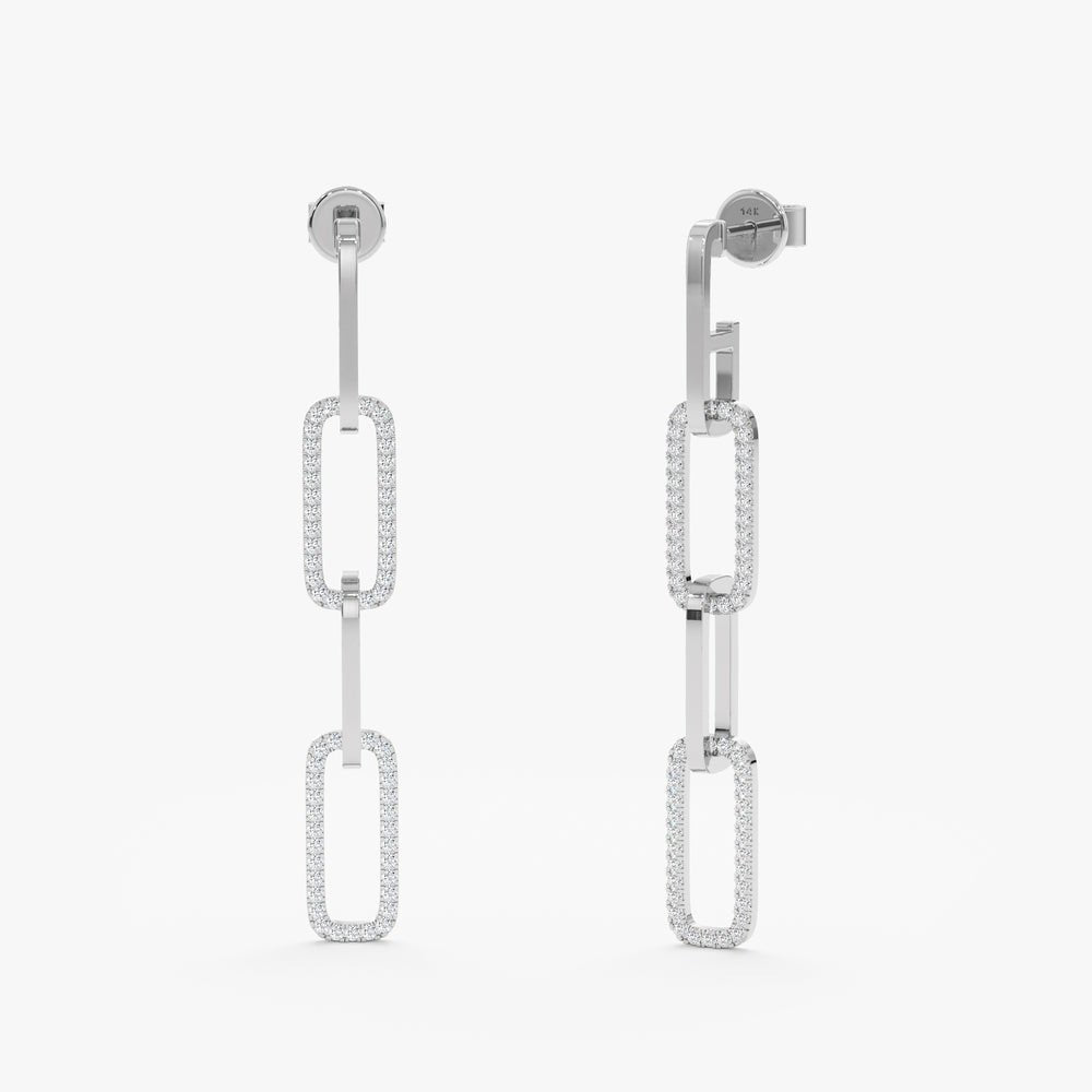 Solid Gold Long Diamond Paperclip Earrings