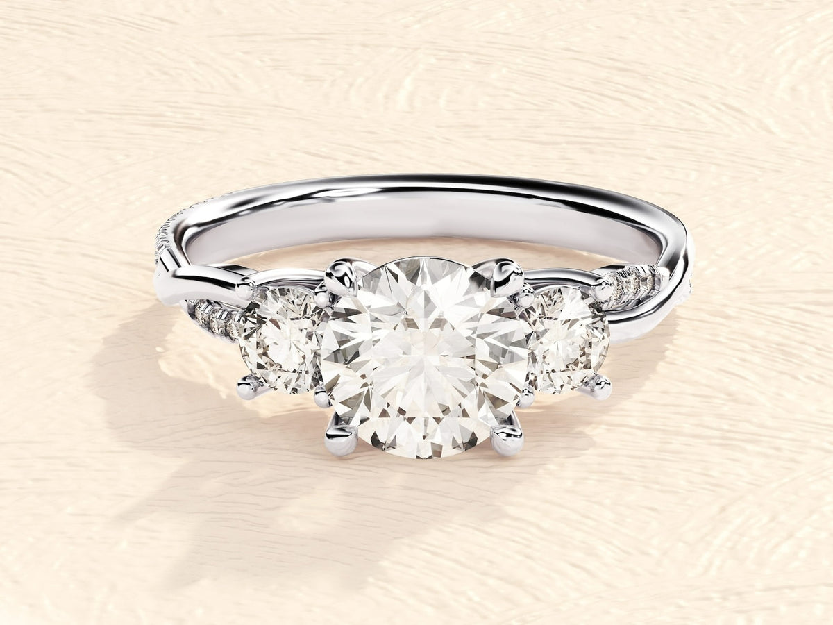 Solid Gold Three Stone Anniversary Solitaire Ring 3 ct. Lab Grown Diamond