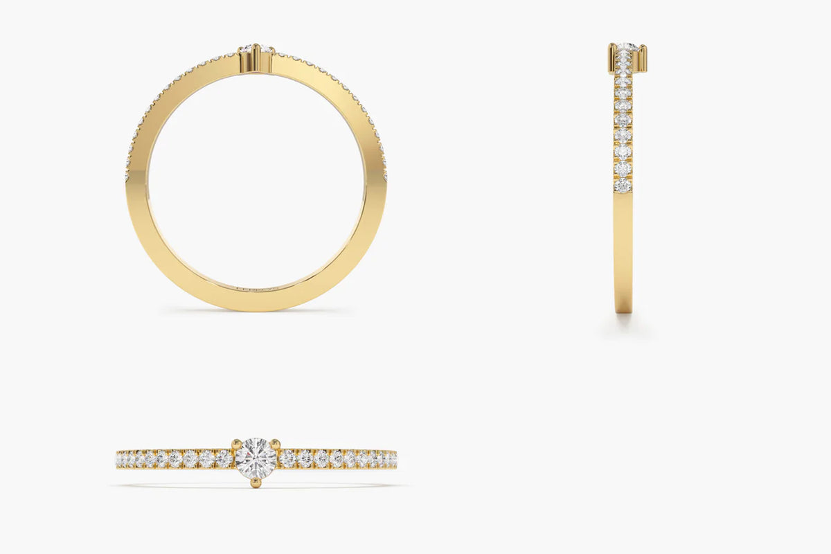 Solid Gold Minimalist Pave Diamond Stacking Ring
