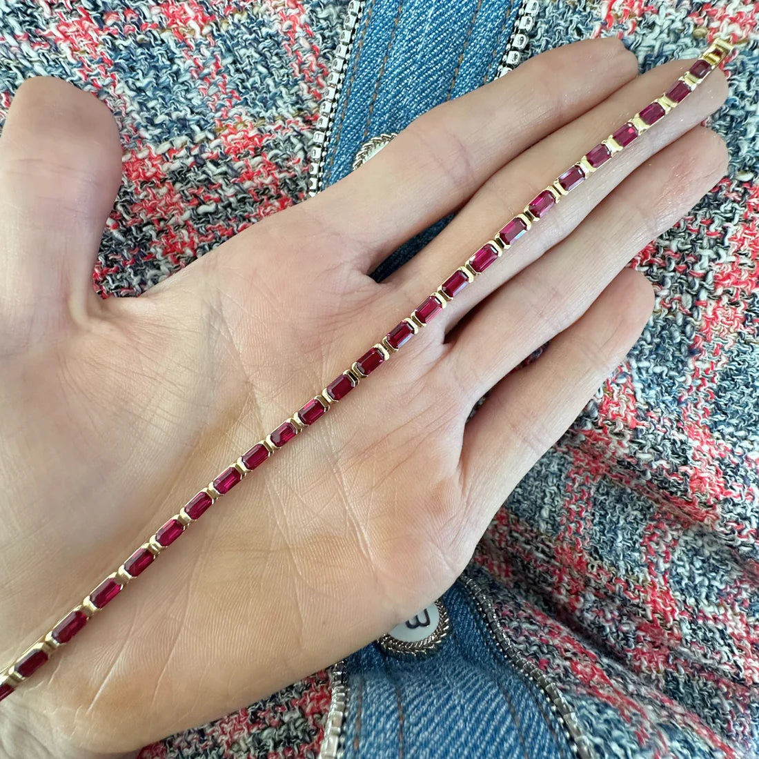Solid Gold East West Ruby Tennis Bracelet
