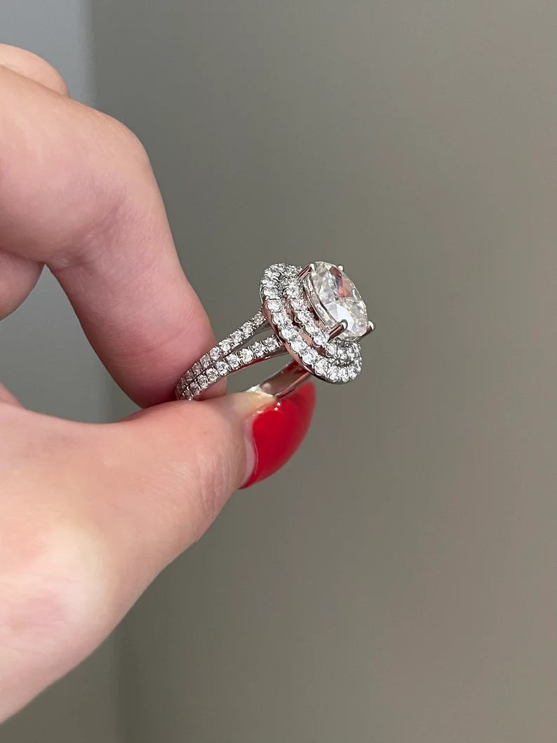 Solid Gold 3.5 Carat Oval Cut Moissanite Engagement Diamond Ring