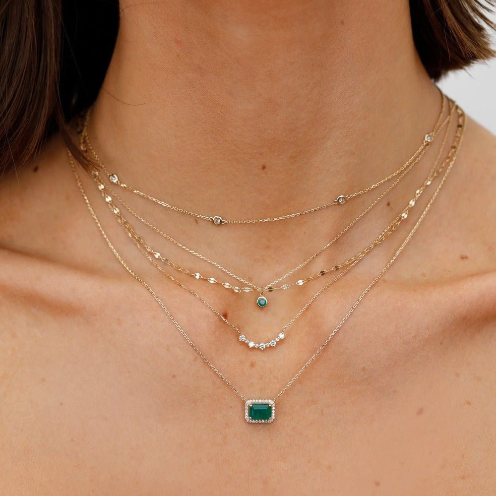 Solid Gold Natural Emerald Bezel Necklace (7492DF)