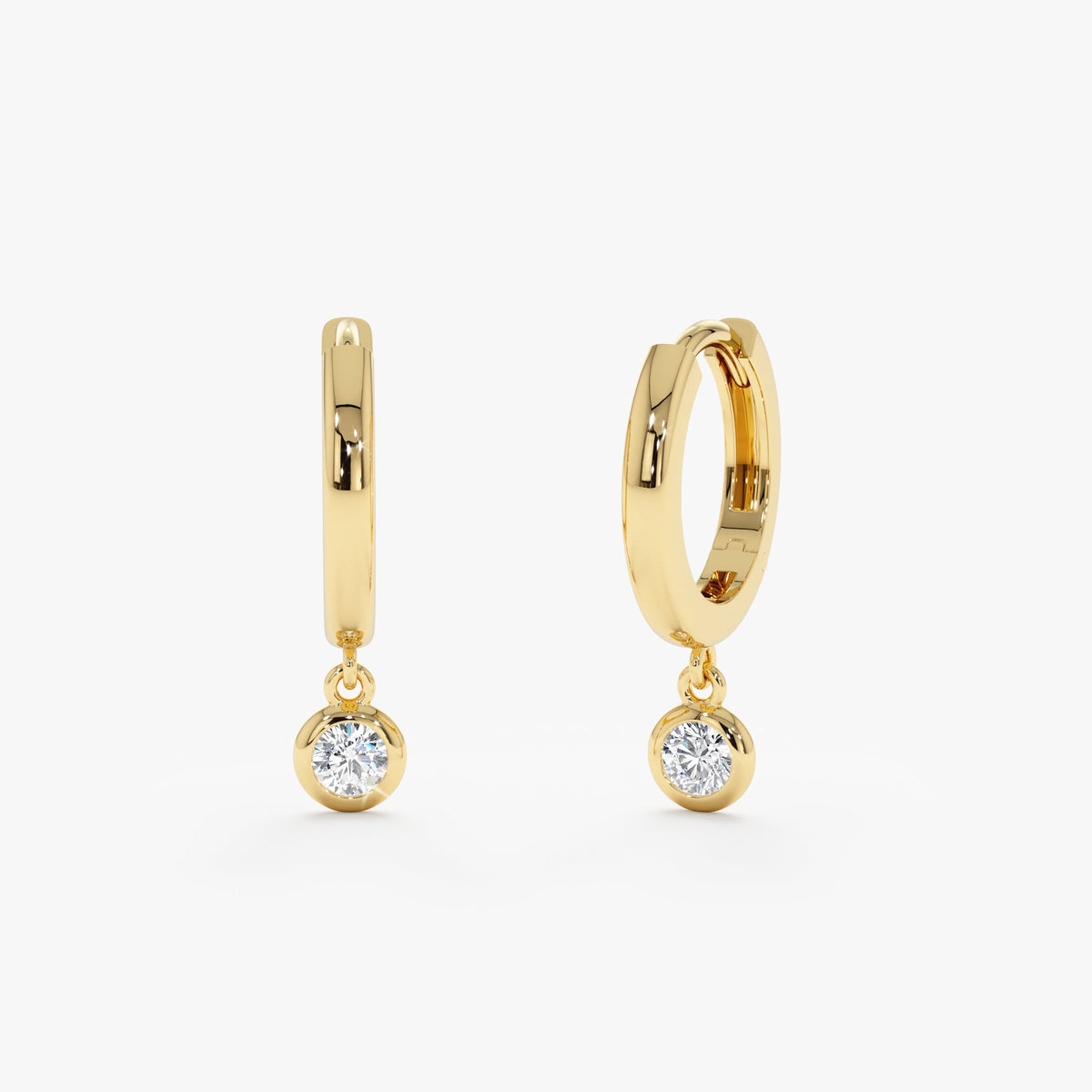 Solid Gold Single Diamond Charm Huggies