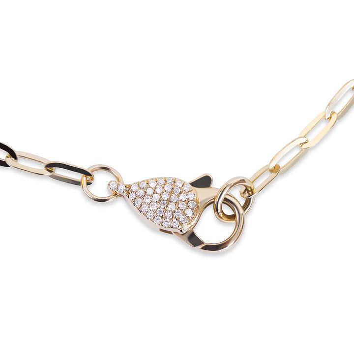Solid Gold With Diamond Clasp Paperclip Bracelet