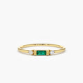 Solid Gold Baguette Emerald with Diamond Ring
