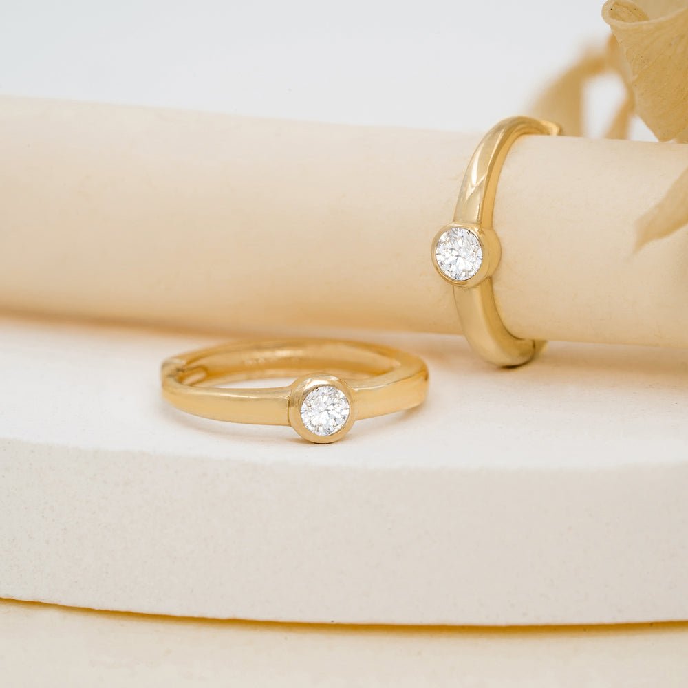 Solid Gold Diamond Bezel Huggies