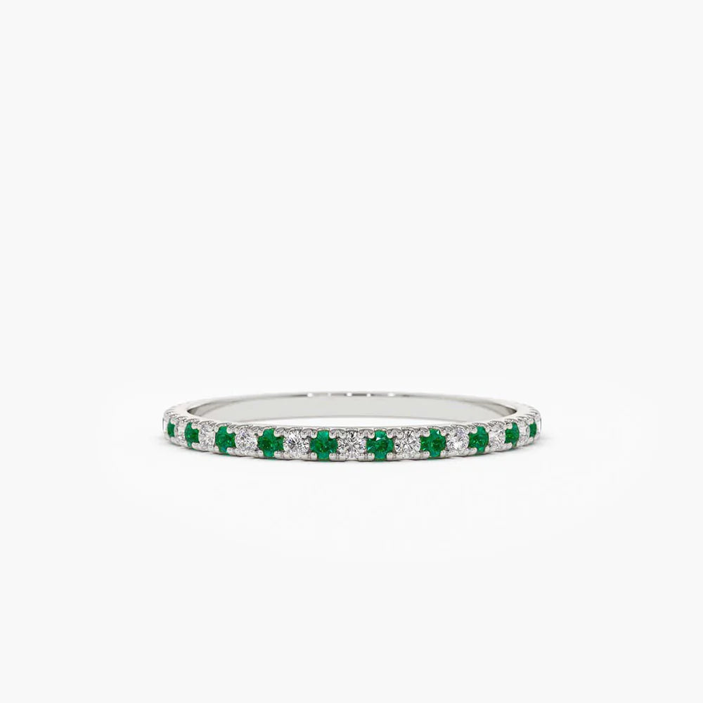 Solid Gold Emerald and Diamond Alternating Eternity Ring
