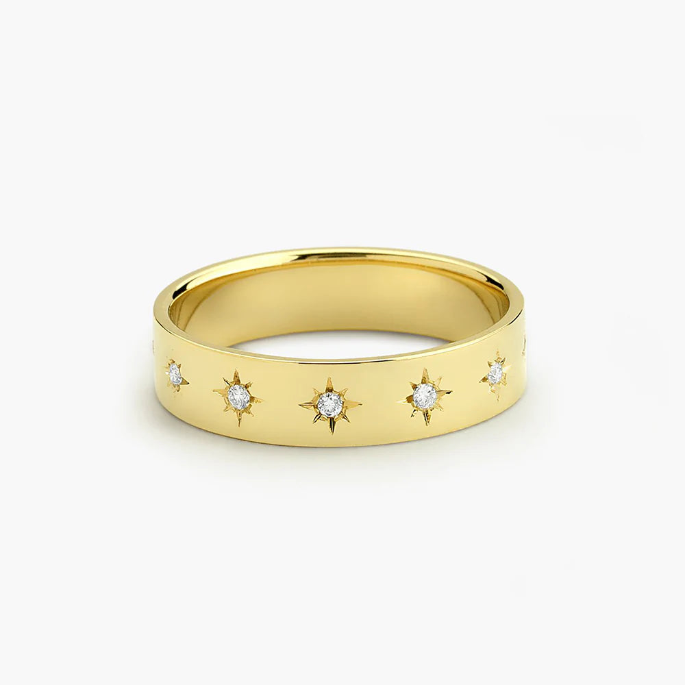 Solid Gold Starburst Diamond Signet Ring