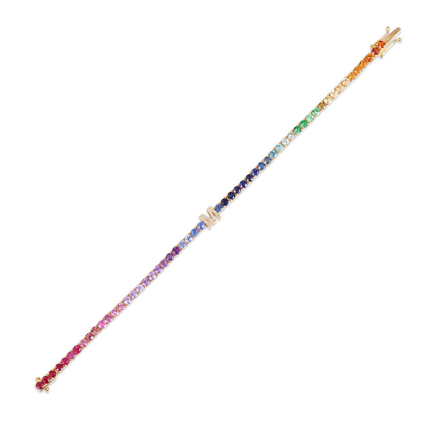 Solid Gold Rainbow Personalized Tennis Bracelet