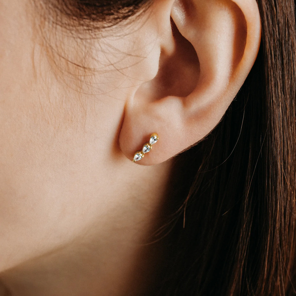 Solid Gold Diamond Guideline Moissanite Studs