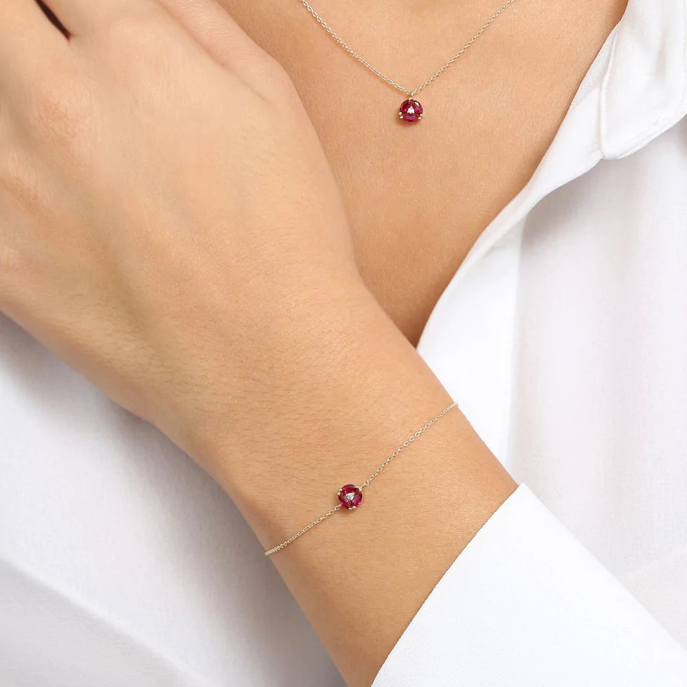 Solid Gold Marquise Ruby Cluster Bracelet