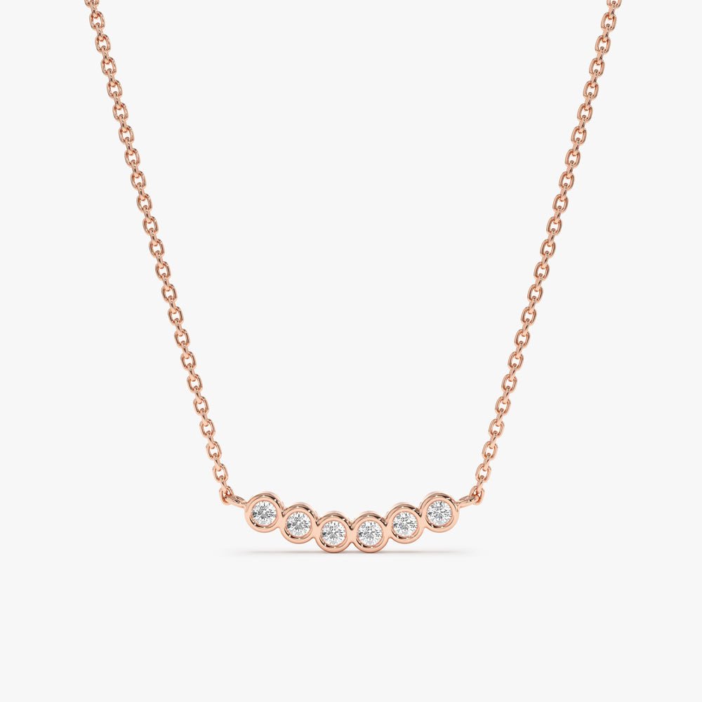 Solid Gold Curved Bubble Bar Diamond Necklace (AAEB99)