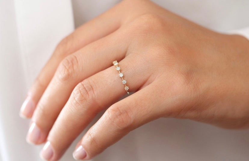 14K Solid Gold Stacking Distance Diamond Band