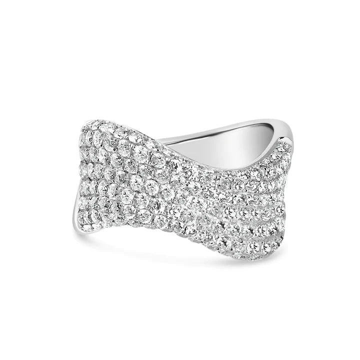 14K Solid Gold Wave Pave Diamond Ring - Style B