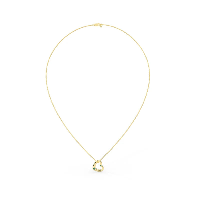 Solid Gold Heart Natural Emerald Charm Necklace