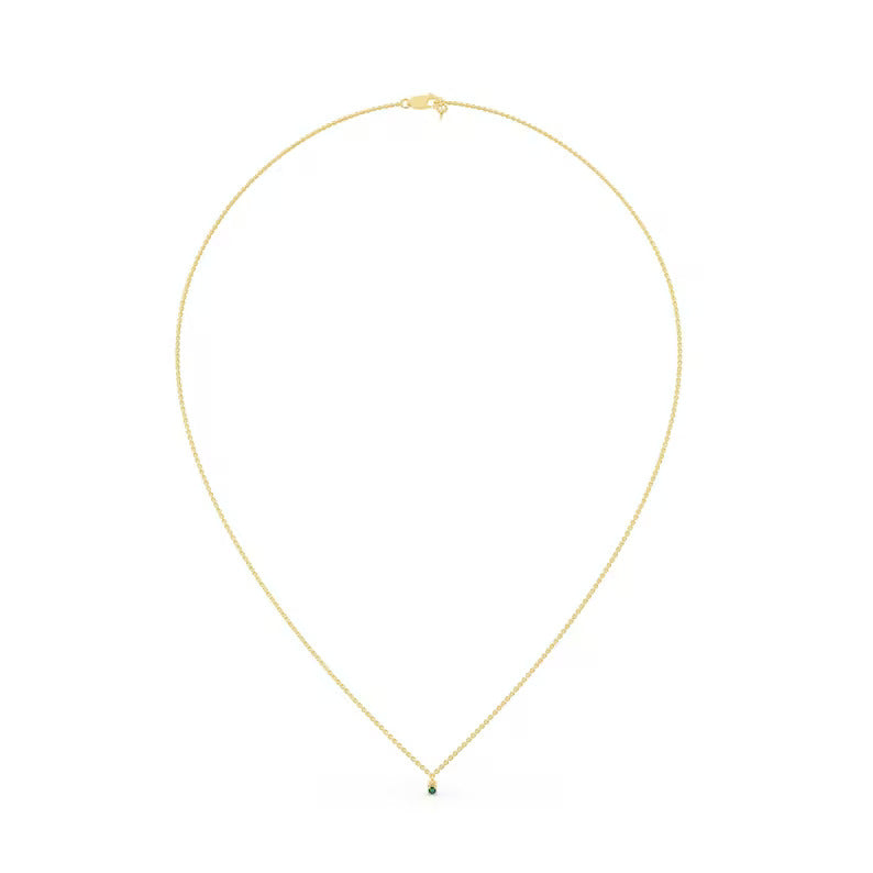 Solid Gold Natural Emerald Prong Set Necklace