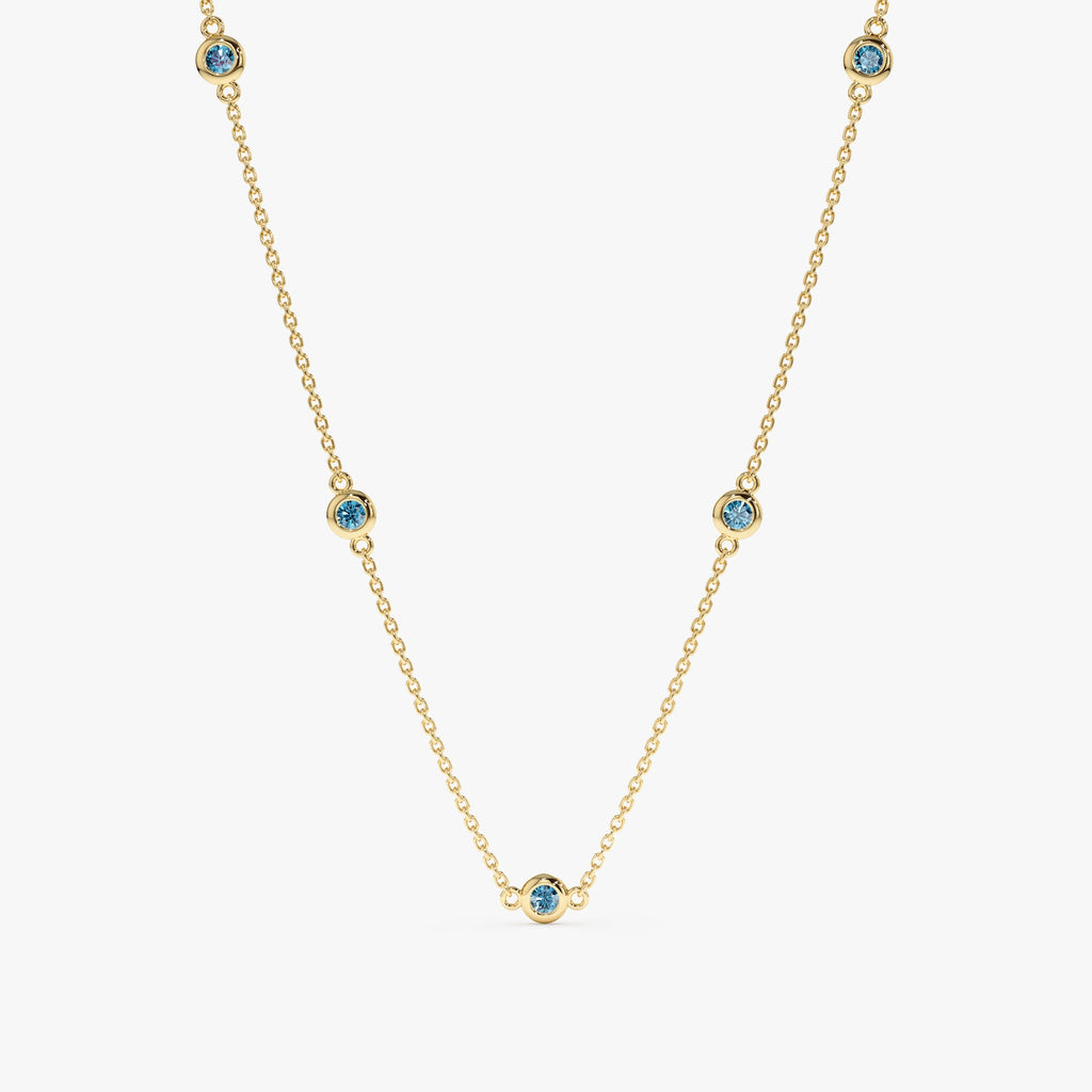 Solid Gold Blue Topaz Station Necklace (21862C)