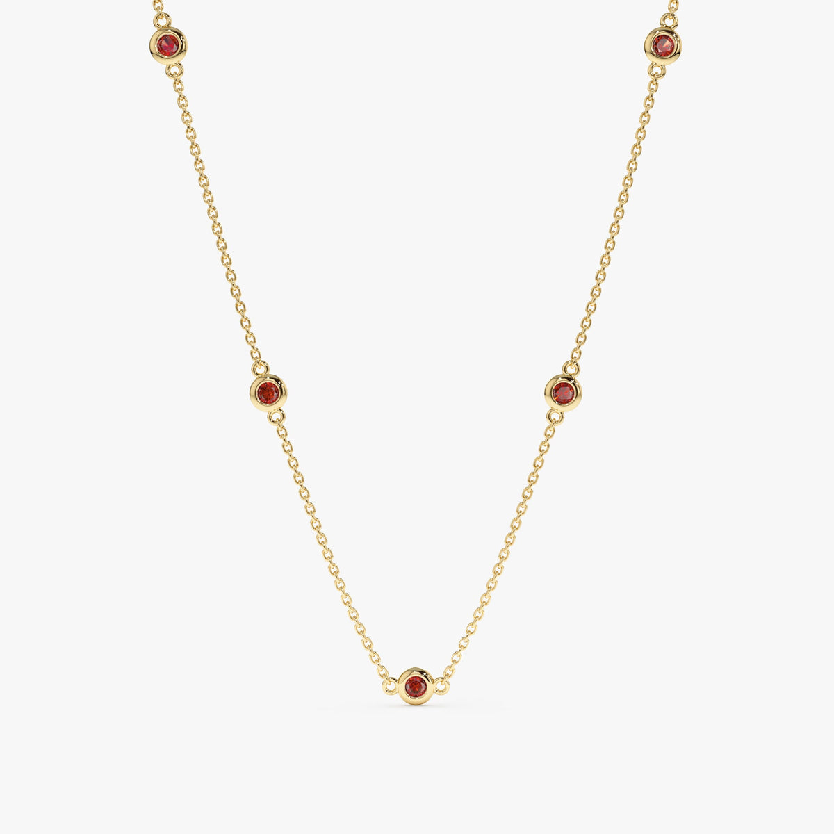 Solid Gold Garnet Station Necklace (ACEE6A)