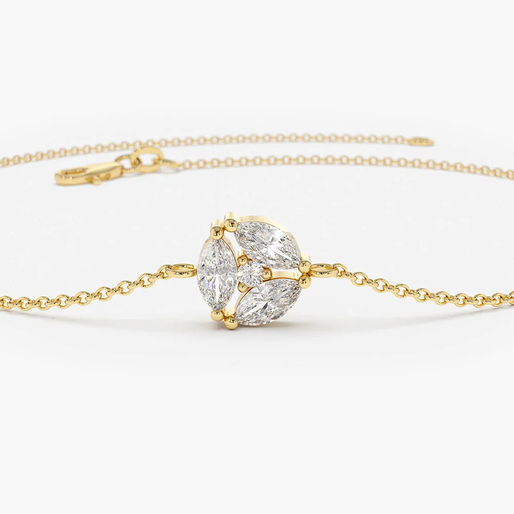 Solid Gold Marquise Diamond Cluster Bracelet