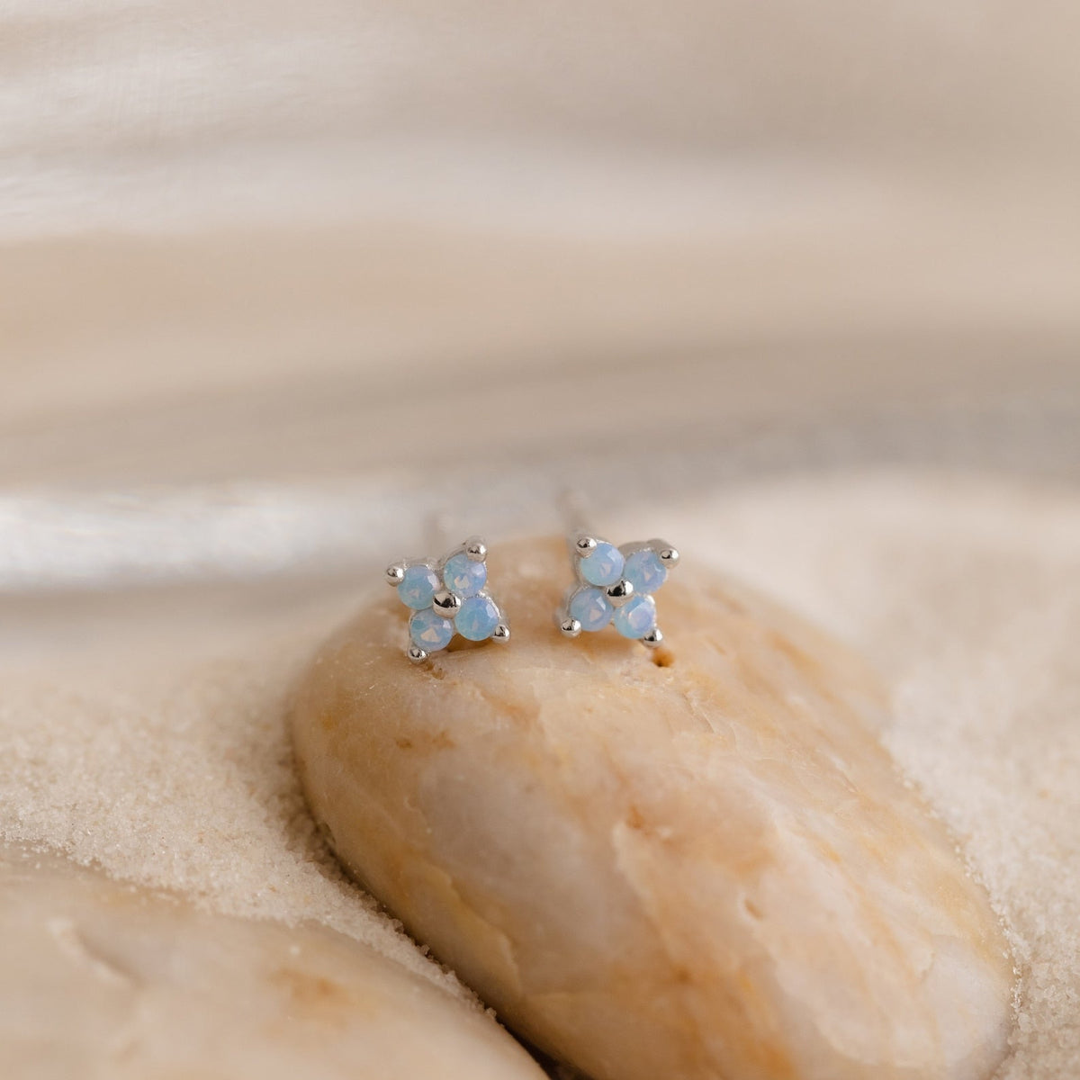 Solid Gold Light Opal Flower Stud Earring