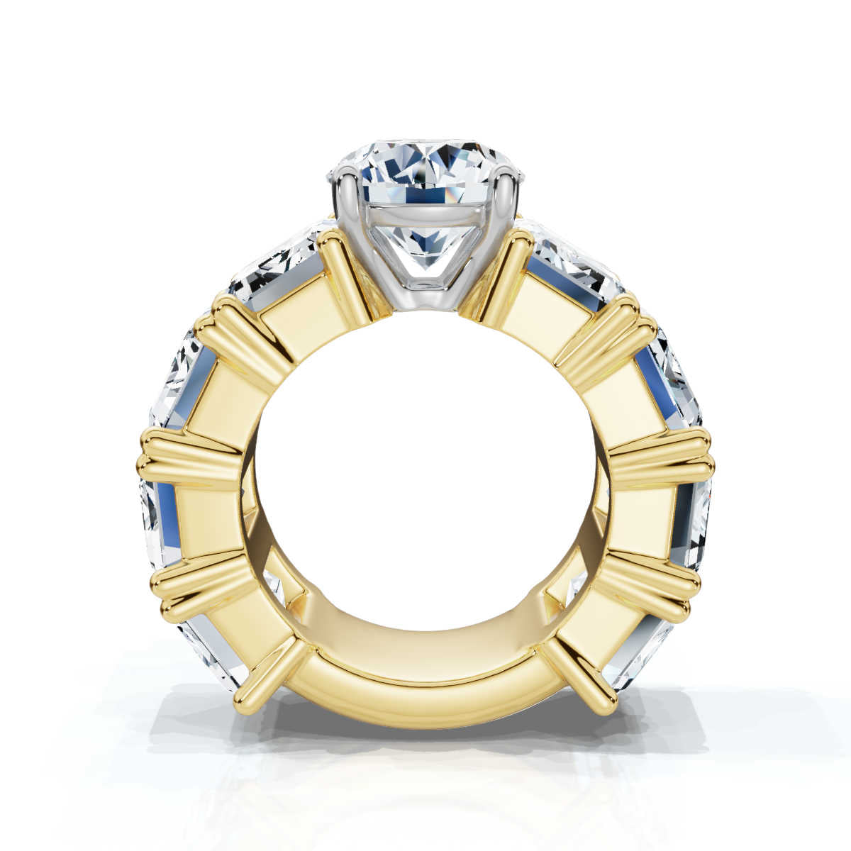 Solid Gold Baguette & Round Shape Lab Grown Diamond Engagement Ring